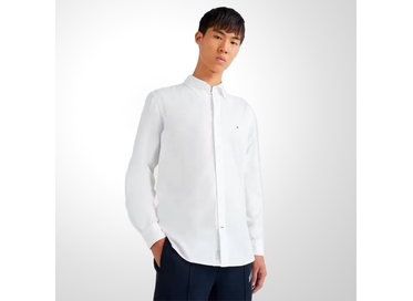CAMISA MASCULINA CLÁSSICA POPELINE BRANCA TOMMY HILFIGER