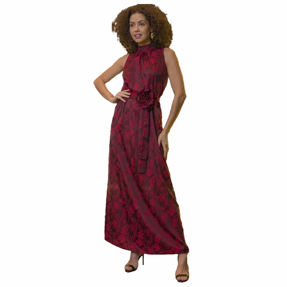 VESTIDO LONGO COM ALÇAS BORDÔ PADRÃO