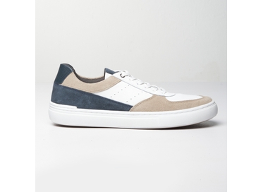 TÊNIS MASCULINO RECORTES COURO AREIA PADRÃO