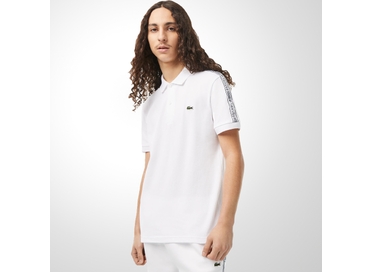 POLO MASCULINA PIQUET LOGO STRIPE BRANCA LACOSTE