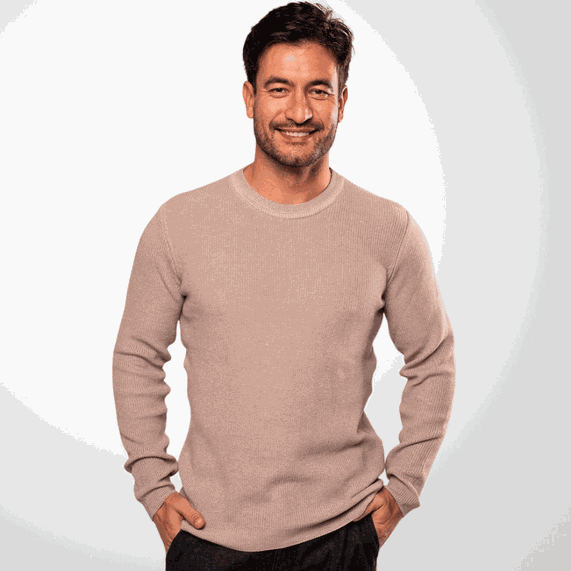 TRICOT MASCULINO PADRÃO GOLA CARECA BEGE