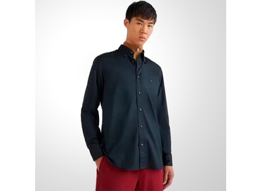 CAMISA MASCULINA CLÁSSICA POPELINE PRETA TOMMY HILFIGER