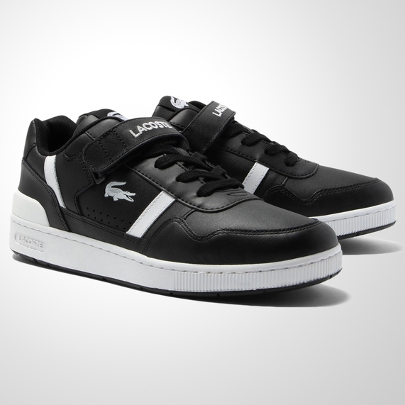 TÊNIS MASCULINO T-CLIP VELCRO COURO PRETO LACOSTE