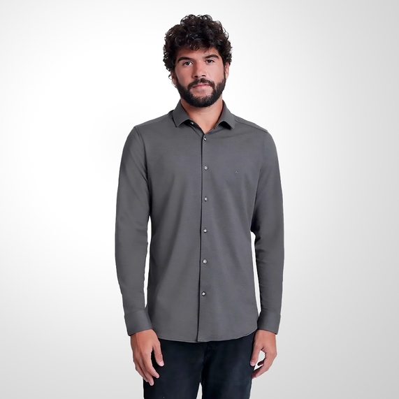 CAMISA ARAMIS MACULINA SLIM MALHA TEXTURIZADA CINZA