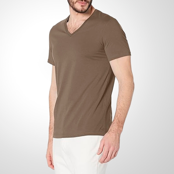 CAMISETA ARMANI EXCHANGE MASCULINA SLIM FIT GOLA V DE ALGODÃO PIMA VERDE MUSGO
