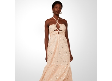 VESTIDO ANIMALE MIDI DE GEORGETE BORDADO ROSA