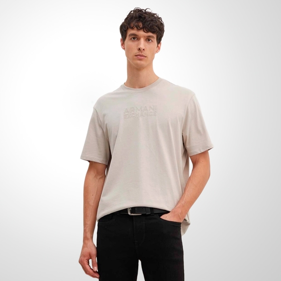 CAMISETA ARMANI EXCHANGE MASCULINA REGULAR FIT LETTERING BORDADO BEGE