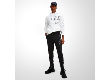 CALÇA MASCULINA JOGGER MOLETOM LOGO PRETA TOMMY HILFIGER
