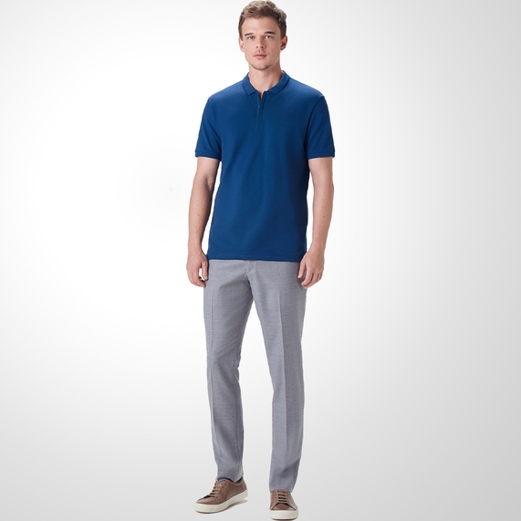 POLO MASCULINA COM ZIPER AZUL MÉDIO RICARDO ALMEIDA