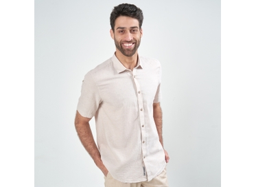CAMISA LINHO MANGA CURTA BEGE PADRÃO