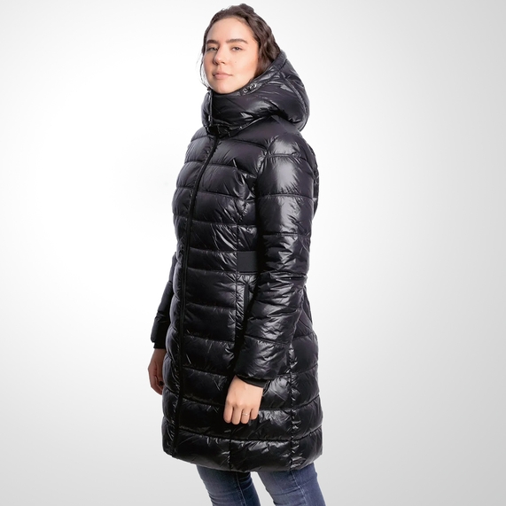 JAQUETA FEMININA PUFFER ALONGADA MATELASSE PRETA CALVIN KLEIN
