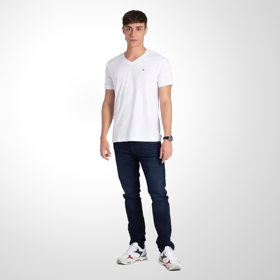 CAMISETA TOMMY HILFIGER MASCULINA CLÁSSICA GOLA V BRANCA