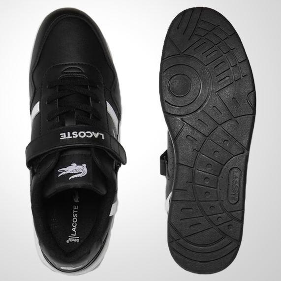 TÊNIS MASCULINO T-CLIP VELCRO COURO PRETO LACOSTE