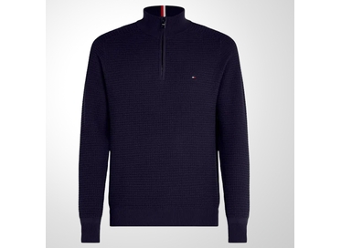 SUÉTER MASCULINO TRAMA WAFFLE GOLA ALTA COM ZÍPER MARINHO TOMMY HILFIGER