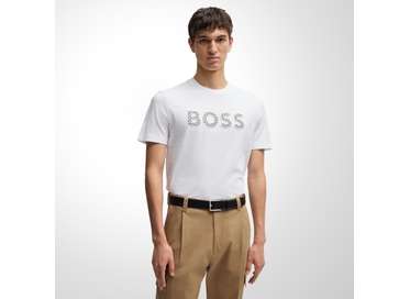 CAMISETA BOSS MASCULINA JERSEY ALGODÃO DETALHE LOGO BRANCA