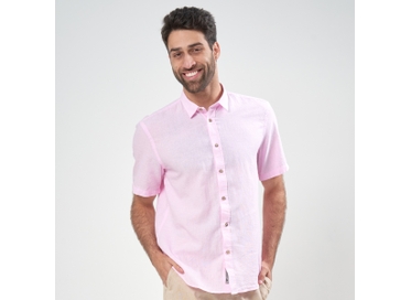 CAMISA LINHO MANGA CURTA ROSA PADRÃO
