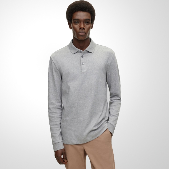POLO MASCULINA MANGA LONGA PIMA CINZA BOSS