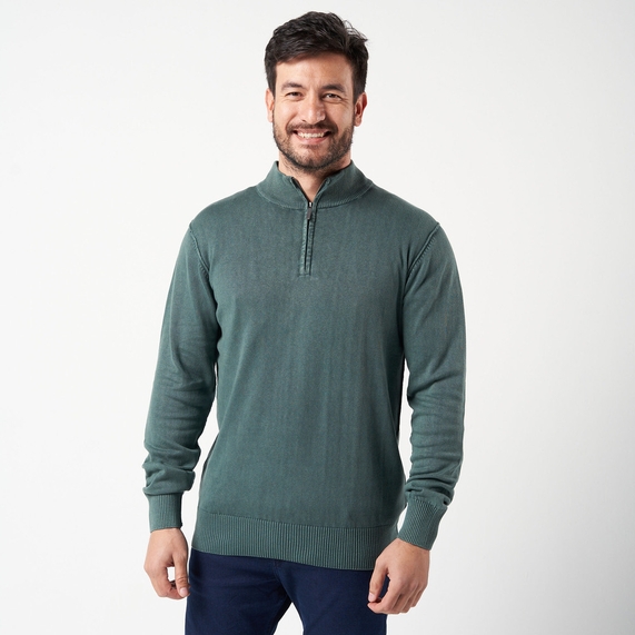 TRICOT MASCULINO MEIO ZÍPER VERDE PADRÃO