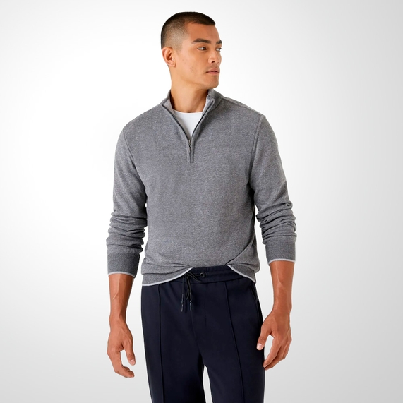 SUÉTER MASCULINO MEIO ZÍPER GOLA ALTA CINZA OFICINA