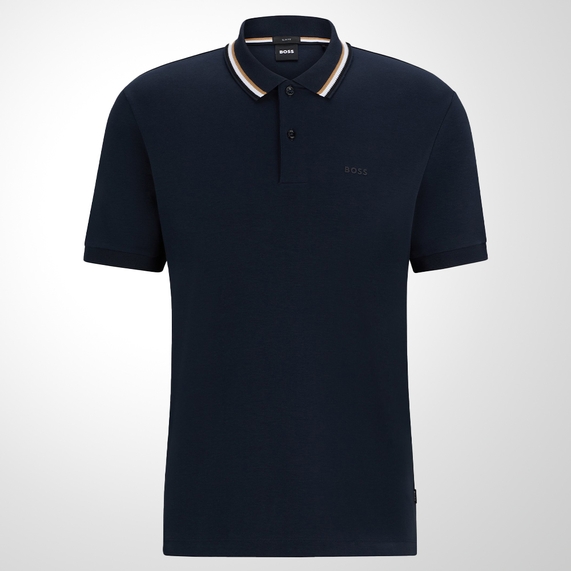 POLO BOSS MASCULINA GOLA LISTRADA SLIM FIT MARINHO