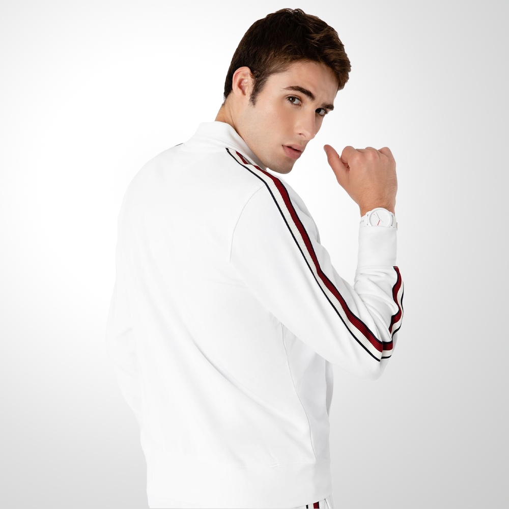 MOLETOM MASCULINO FAIXA GLOBAL STRIPE COM ZÍPER BRANCO TOMMY