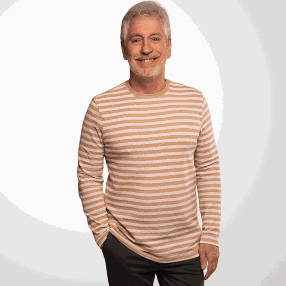 CAMISETA MANGA LONGA PADRÃO LISTRADA BEGE