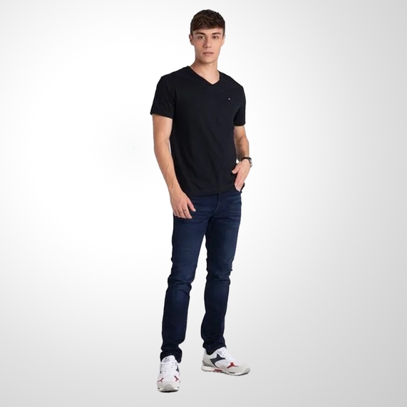 CAMISETA TOMMY HILFIGER MASCULINA CLÁSSICA GOLA V MARINHO