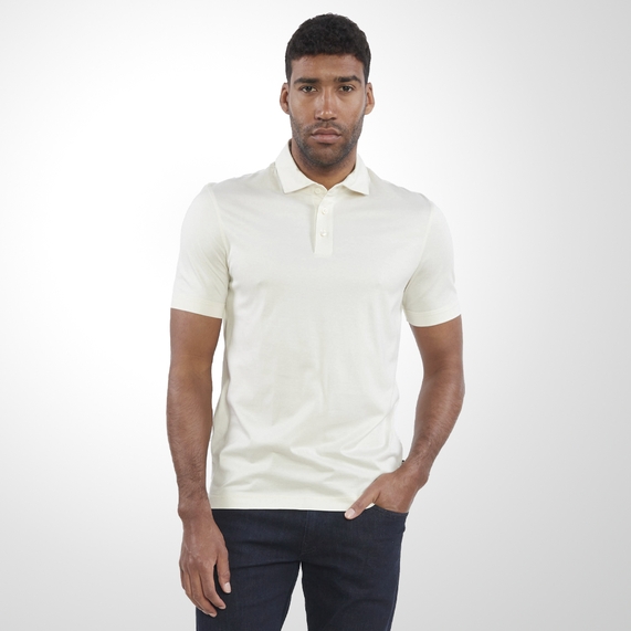 POLO MASCULINA PRESS 53 REGULAR FIT MACERIZADO OFF WHITE BOSS