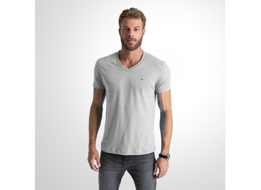CAMISETA MASCULINA CLÁSSICA GOLA V CINZA TOMMY HILFIGER