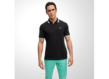 POLO BOSS MASCULINA LOGO CONTRASTANTE PRETA